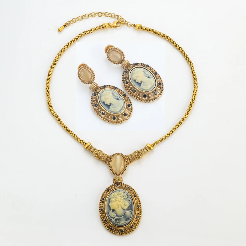Vintage Cameo Jewelry Sets Natural Stone Oval Relief Portrait Of A Beauty Woman Pendants Retro Outfits Luxury Designs 2025 Trend