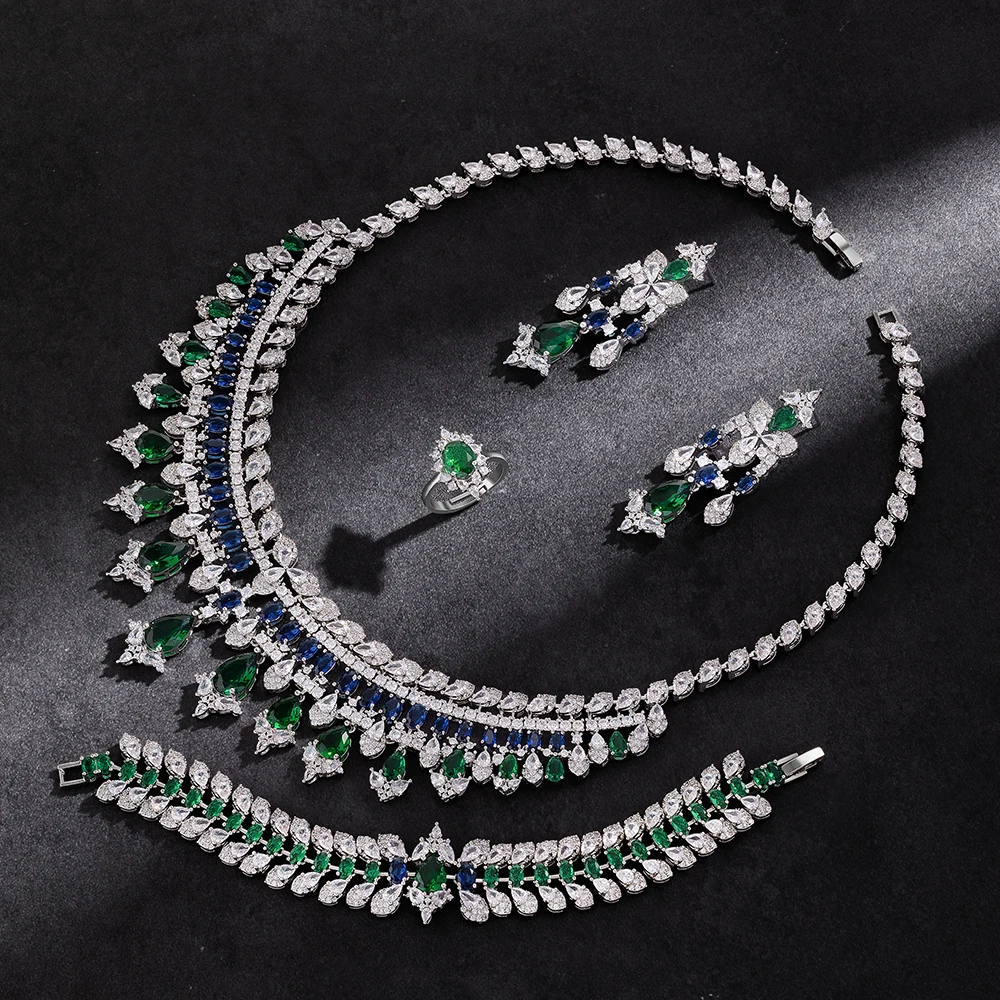 Women's necklace set cubic zirconia bridal jewelry Dubai wedding engagement party holiday jewelry accessories Women's necklace set cubic zirconia bridal jewelry Dubai wedding engagement party holiday jewelry accessories
