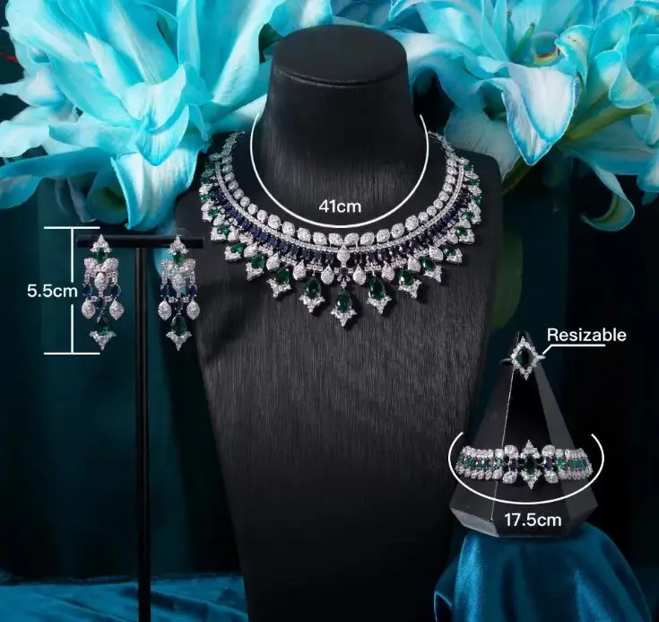 Women's necklace set cubic zirconia bridal jewelry Dubai wedding engagement party holiday jewelry accessories Women's necklace set cubic zirconia bridal jewelry Dubai wedding engagement party holiday jewelry accessories