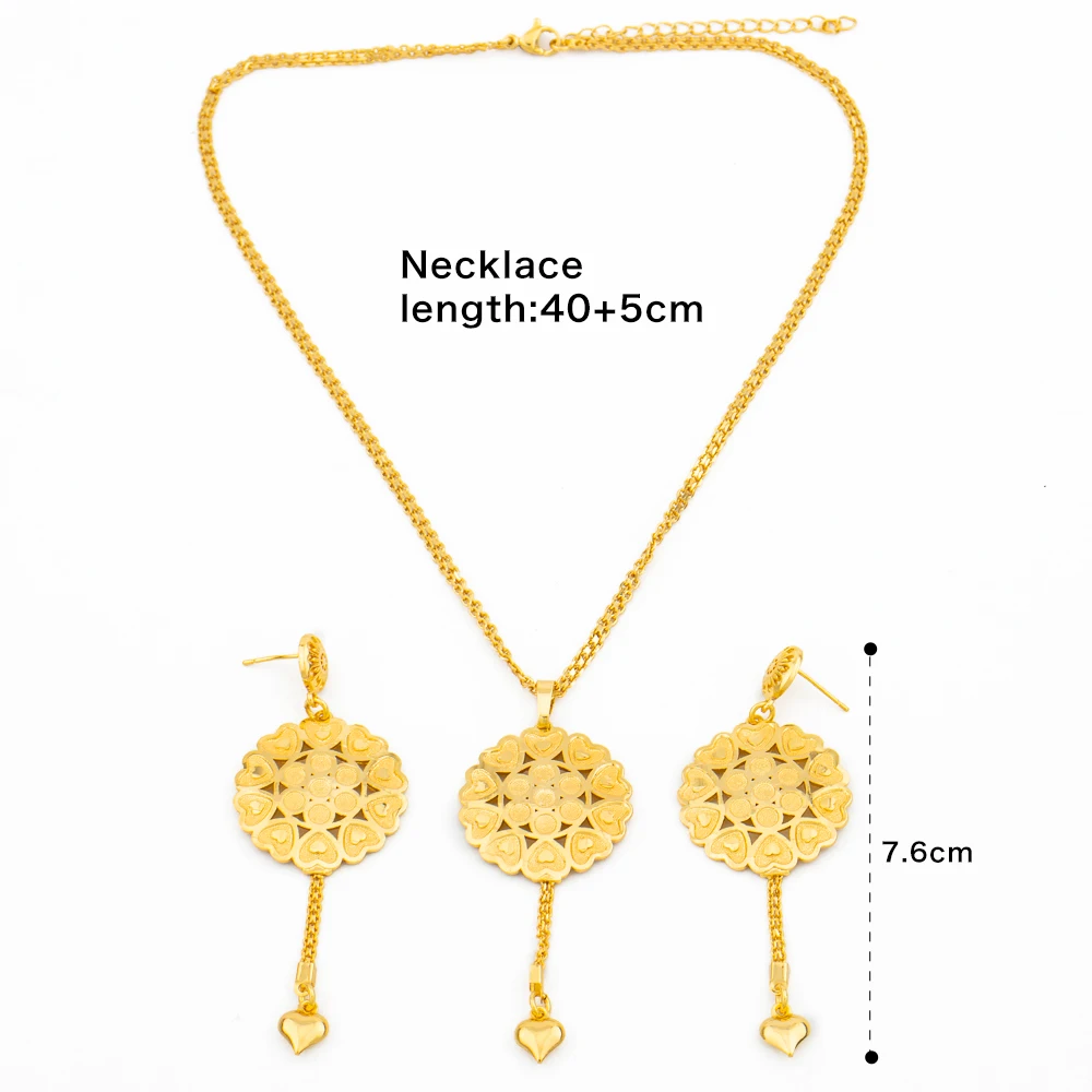 Ladies Elegant Jewelry Set for Women Copper Long Earrings and Pendant Necklace Bridal Party Gifts Copper Gold Plated Accessories