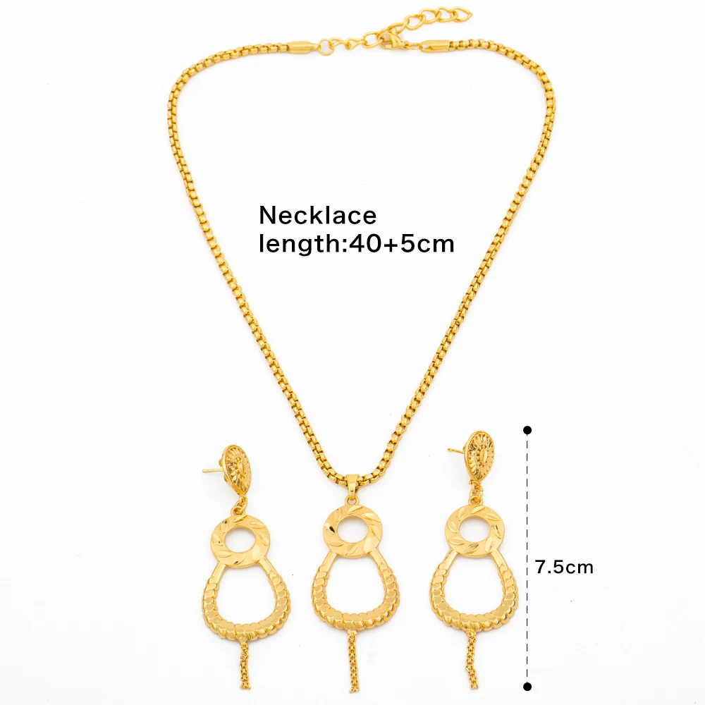 Ladies Elegant Jewelry Set for Women Copper Long Earrings and Pendant Necklace Bridal Party Gifts Copper Gold Plated Accessories