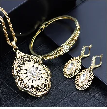 Sunspicems Arabic Jewelry Sets Morocco Choker Necklace Dangler Earring Bracelet Ring Gold Color Ethnic Women Charm Bijoux