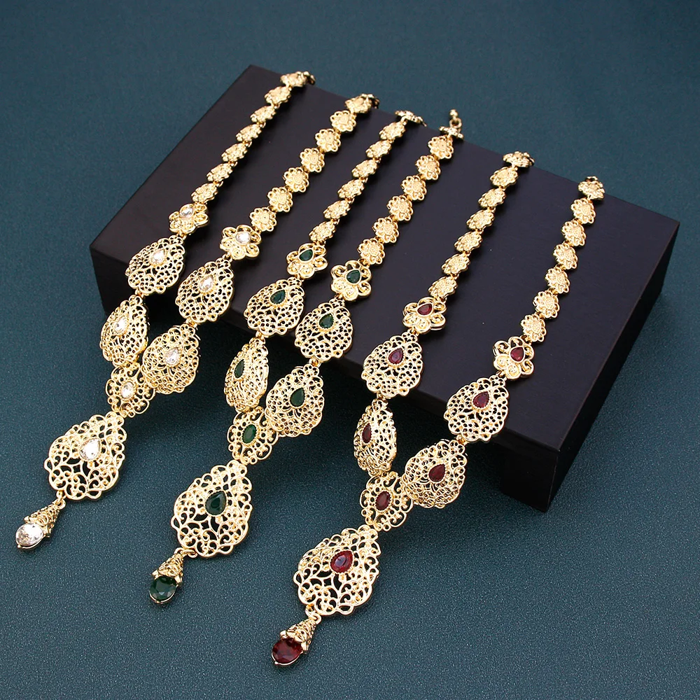 Sunspicems Arabic Jewelry Sets Morocco Choker Necklace Dangler Earring Bracelet Ring Gold Color Ethnic Women Charm Bijoux