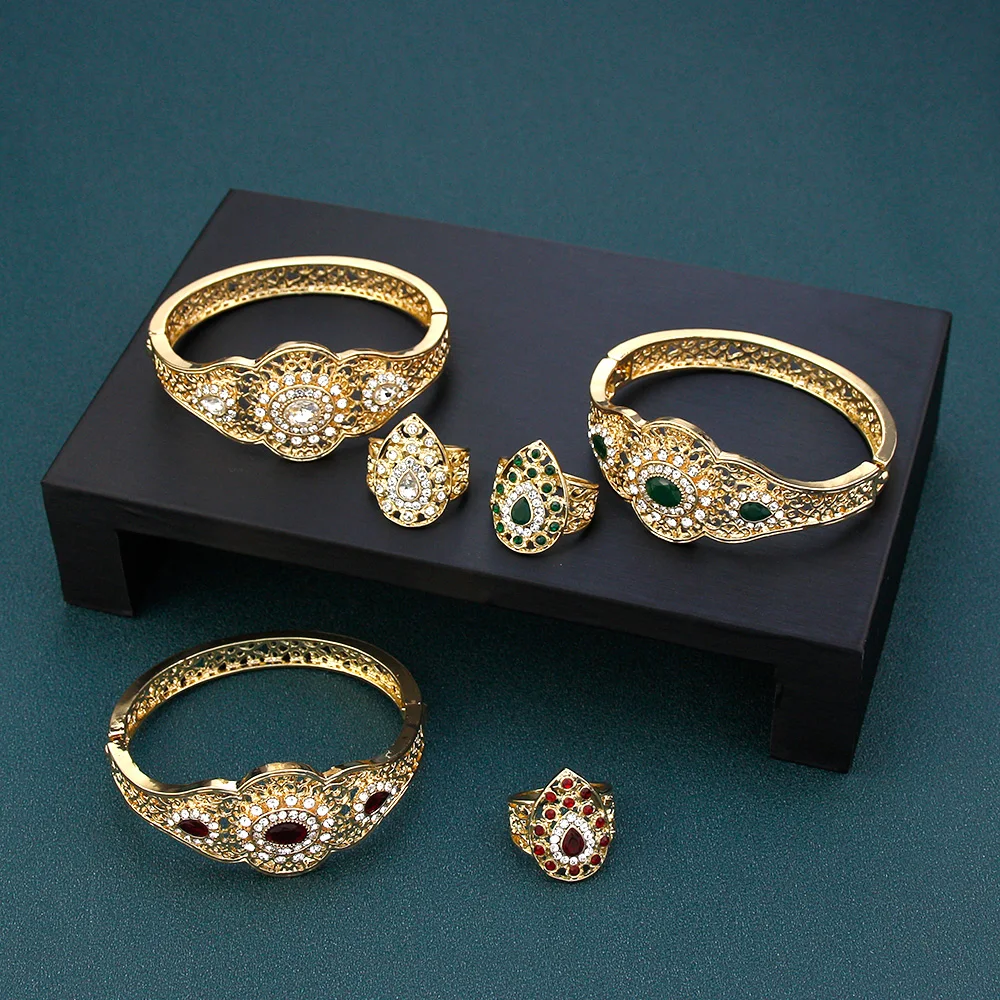 Sunspicems Arabic Jewelry Sets Morocco Choker Necklace Dangler Earring Bracelet Ring Gold Color Ethnic Women Charm Bijoux