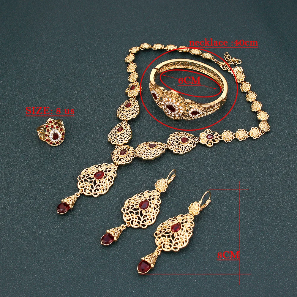 Sunspicems Arabic Jewelry Sets Morocco Choker Necklace Dangler Earring Bracelet Ring Gold Color Ethnic Women Charm Bijoux