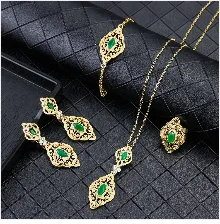 Sunspicems Arabic Jewelry Sets Morocco Choker Necklace Dangler Earring Bracelet Ring Gold Color Ethnic Women Charm Bijoux