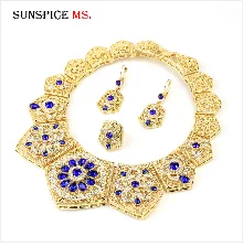 Sunspicems Arabic Jewelry Sets Morocco Choker Necklace Dangler Earring Bracelet Ring Gold Color Ethnic Women Charm Bijoux