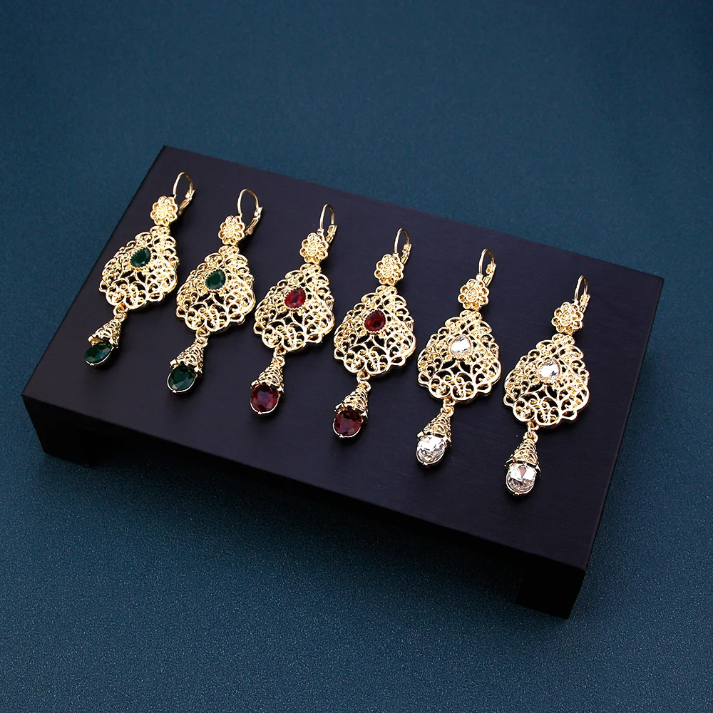 Sunspicems Arabic Jewelry Sets Morocco Choker Necklace Dangler Earring Bracelet Ring Gold Color Ethnic Women Charm Bijoux