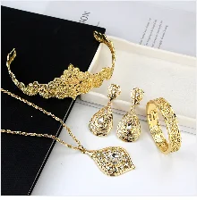 Sunspicems Arabic Jewelry Sets Morocco Choker Necklace Dangler Earring Bracelet Ring Gold Color Ethnic Women Charm Bijoux