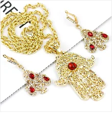 Sunspicems Arabic Jewelry Sets Morocco Choker Necklace Dangler Earring Bracelet Ring Gold Color Ethnic Women Charm Bijoux