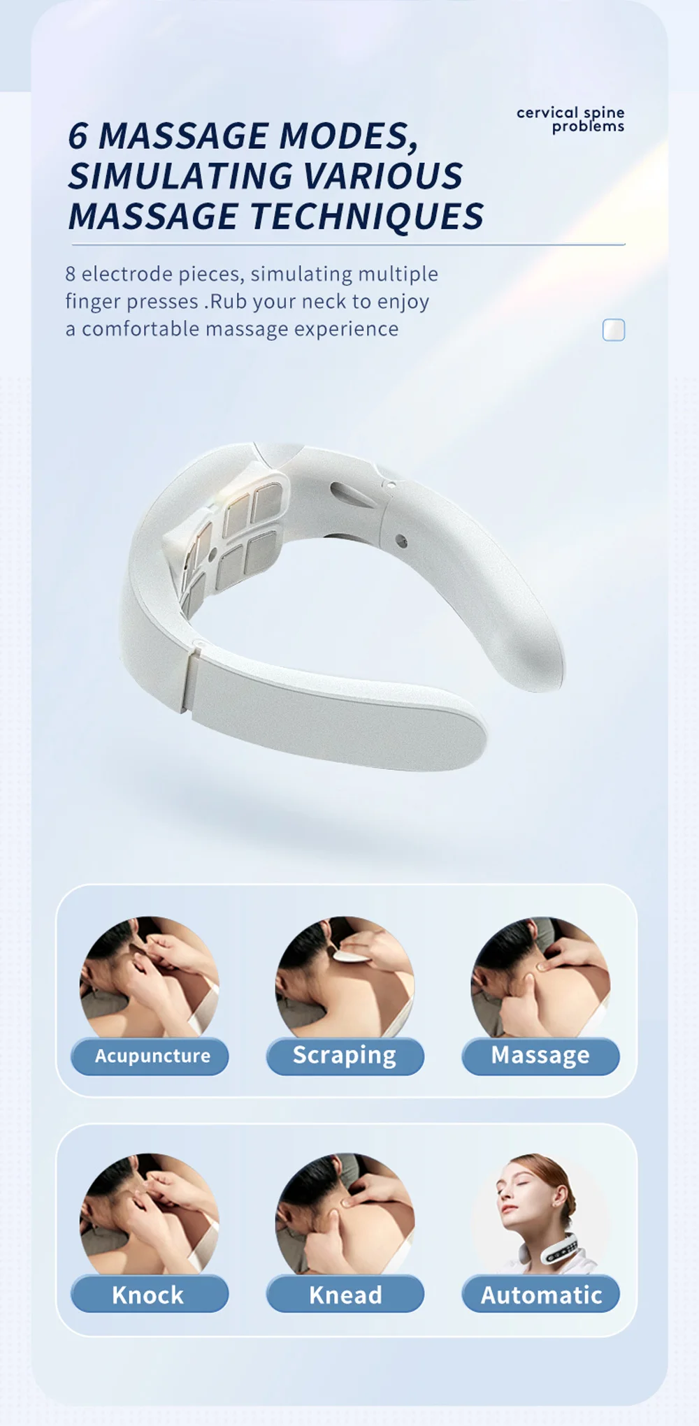 Electric Neck Massager EMS Pulse Rechargeable USB Cervical Traction Therapy Massage Stimulator Pain Relief Heating Function