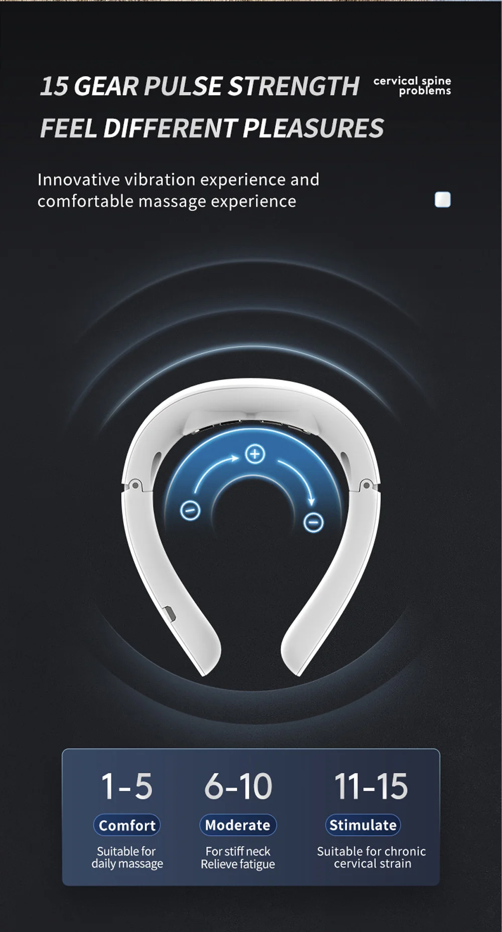 Electric Neck Massager EMS Pulse Rechargeable USB Cervical Traction Therapy Massage Stimulator Pain Relief Heating Function