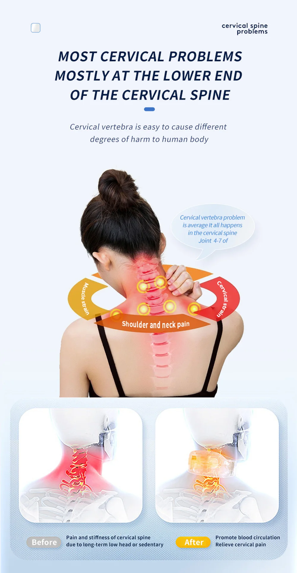 Electric Neck Massager EMS Pulse Rechargeable USB Cervical Traction Therapy Massage Stimulator Pain Relief Heating Function