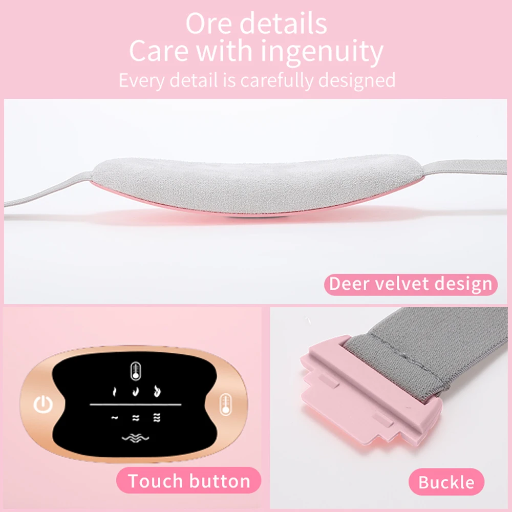 Electric Period Cramp Massager Vibrating Heating Belt for Menstrual Waist Stomach Abdominal Warm Palace Belt