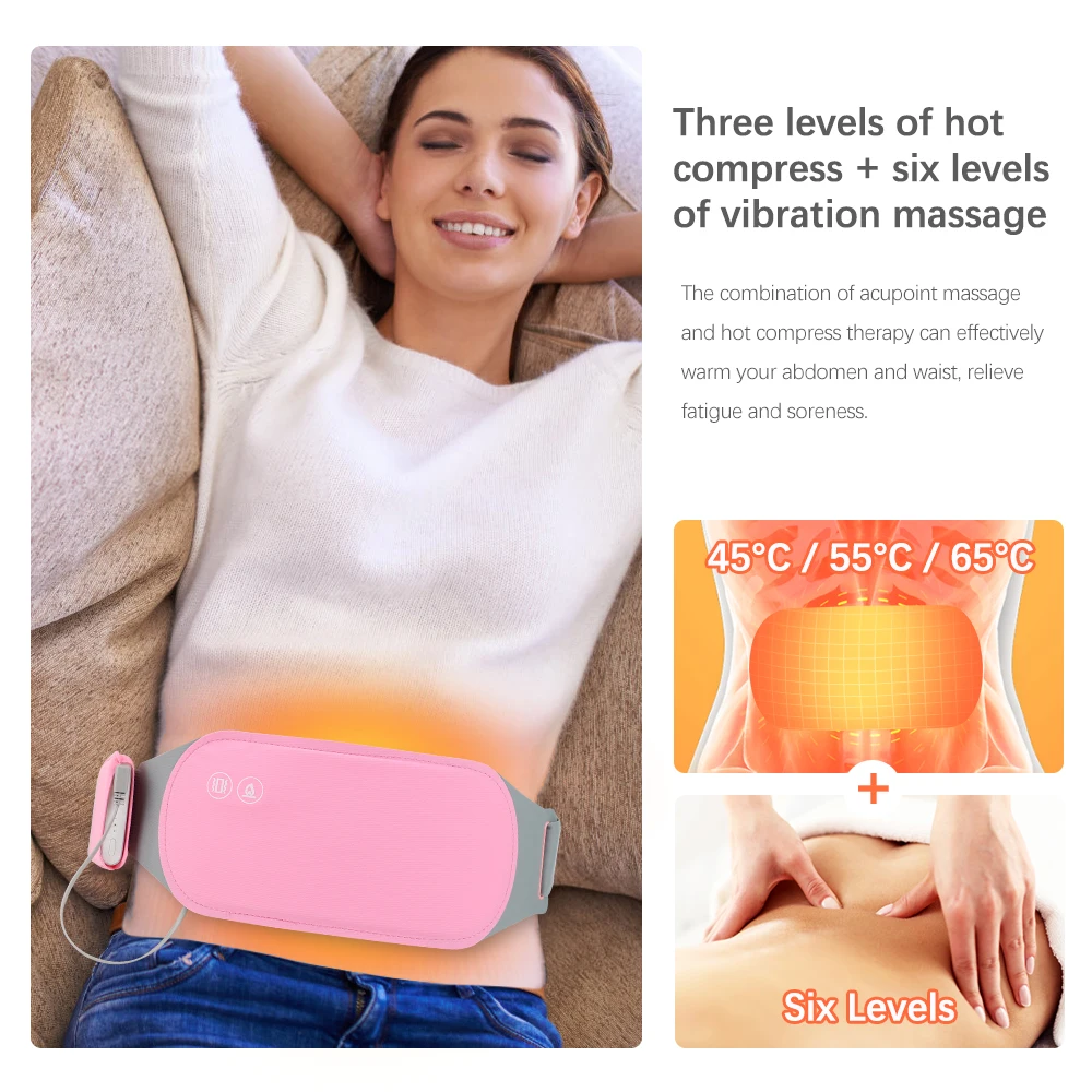 Electric Period Cramp Massager Vibrating Heating Belt for Menstrual Waist Stomach Abdominal Warm Palace Belt