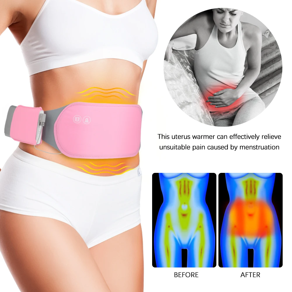 Electric Period Cramp Massager Vibrating Heating Belt for Menstrual Waist Stomach Abdominal Warm Palace Belt