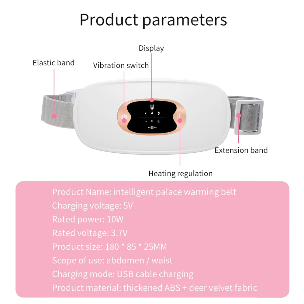 Electric Period Cramp Massager Vibrating Heating Belt for Menstrual Waist Stomach Abdominal Warm Palace Belt