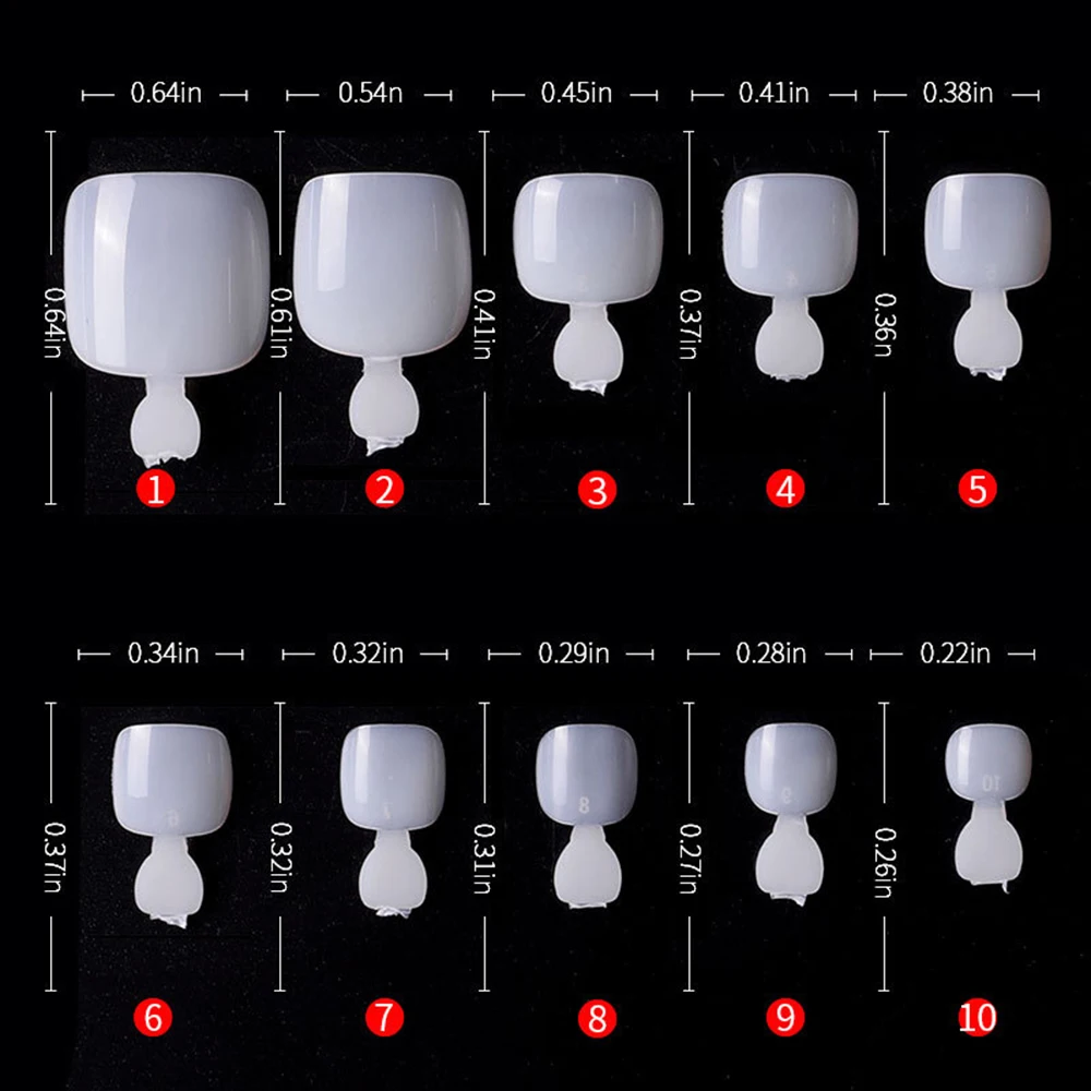 500pcs/Bag White/Clear Toenails Tips Summer Short Square False Toe Nail Tips Natural 10 Size Mix Manicure Foot Press on Tips
