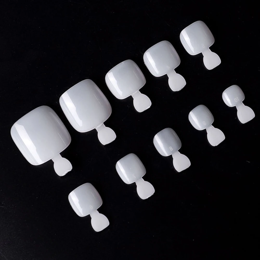 500pcs/Bag White/Clear Toenails Tips Summer Short Square False Toe Nail Tips Natural 10 Size Mix Manicure Foot Press on Tips