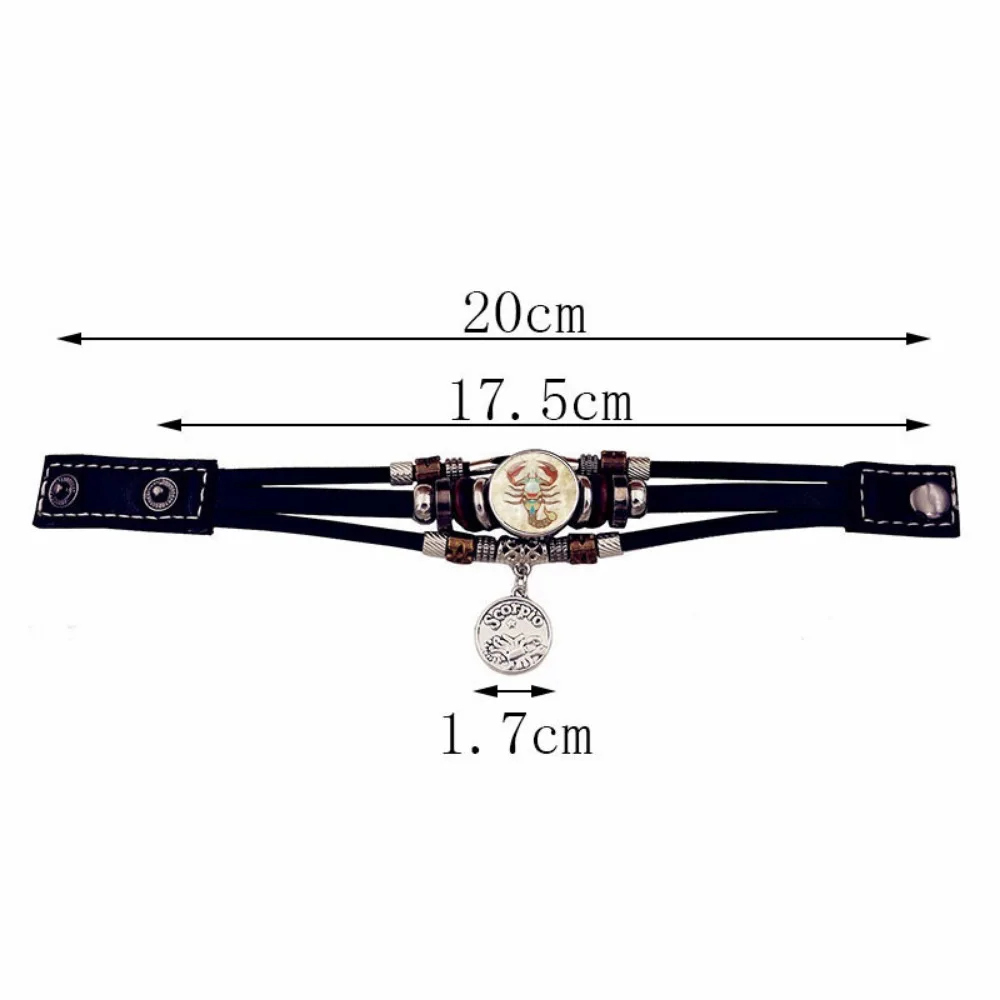 Retro Punk Leather Bracelet Glow Twelve Constellations Button Bracelet for Male and Female Students Couple Bracelet Jewelry