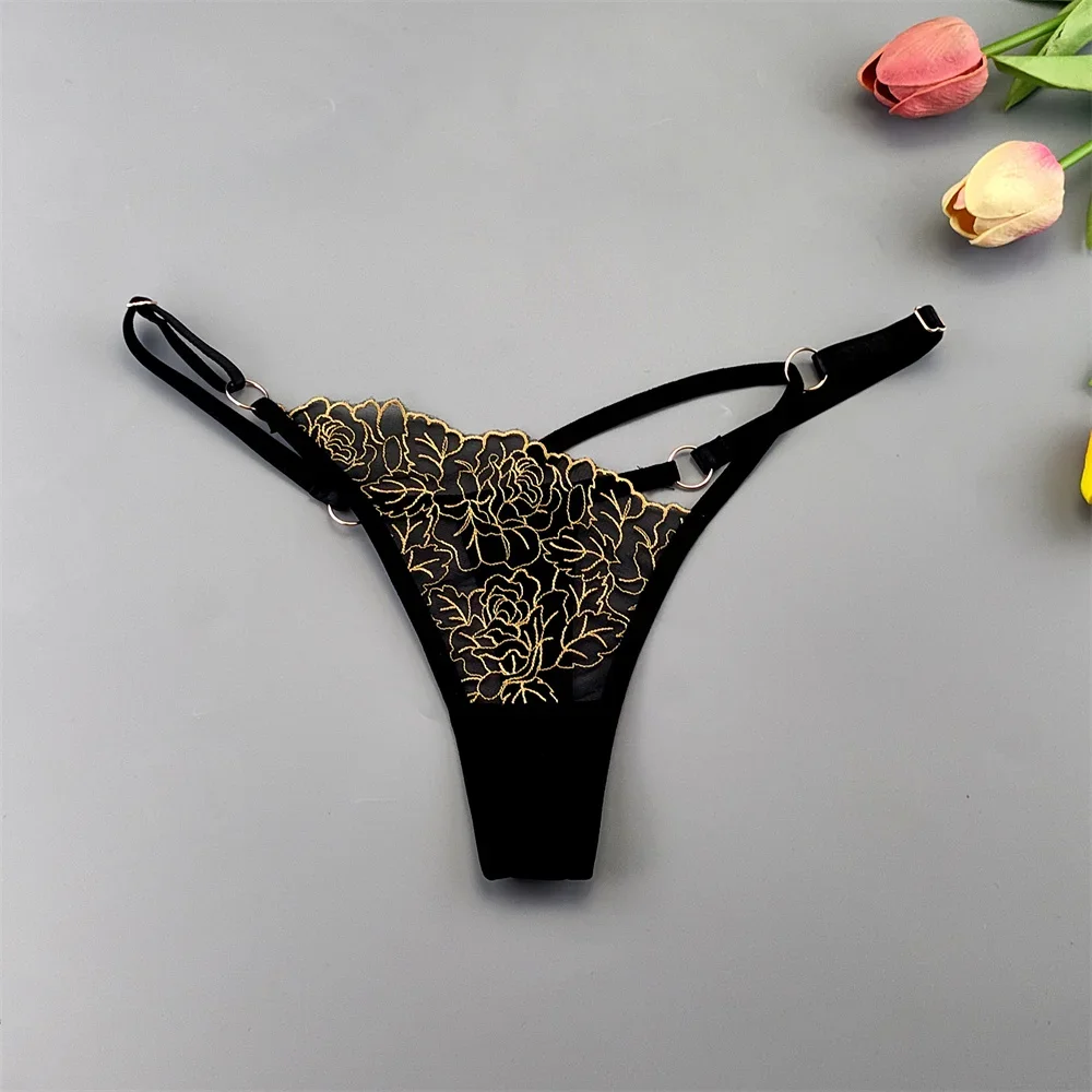 3pcs Sexy Adjustable T-Back Lace Panties Sheer Hollow-Out V-Shaped Women's Thong for Bodycon Outfits & Special Occasions