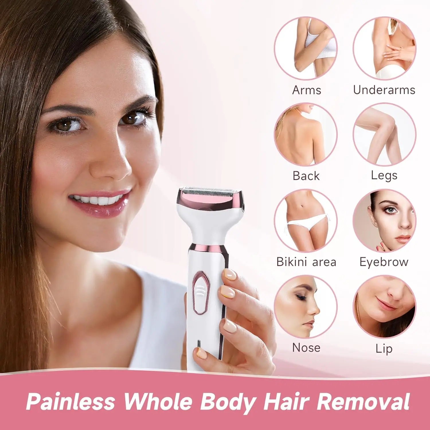 Kemei 4in1 Electric Razor for Women Shaver Bikini Hair Trimmer for Facial,Nose,Eyebrow,Arm,Leg,Armpit Rechargeable