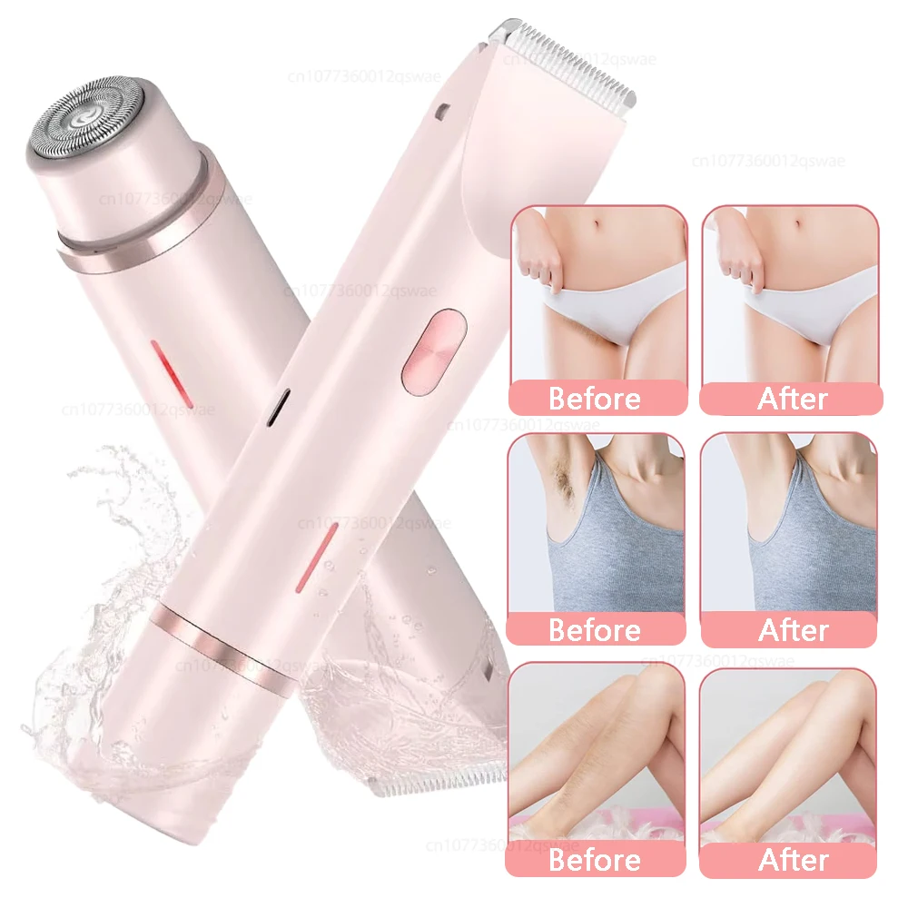 Electric Shaver for Women 2-in-1 Electric Razor for Women Legs Underarm Face Pubic Hairs Rechargeable Razor Body Hair Trimmer