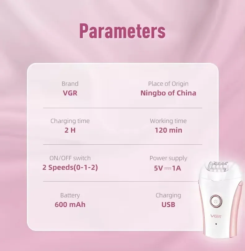 VGR Hair Remover Professional Epilator Electric Leg Body Rechargeable Underarms Portable Two Speeds Epilator for Women V-705