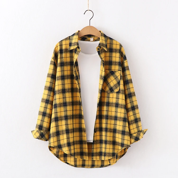 Fresh Flannel Plaid Shirt Women 2025 New Female Blouses and Tops Cotton Loose Long Sleeve Casual Shirts Fine Women’s Clothes