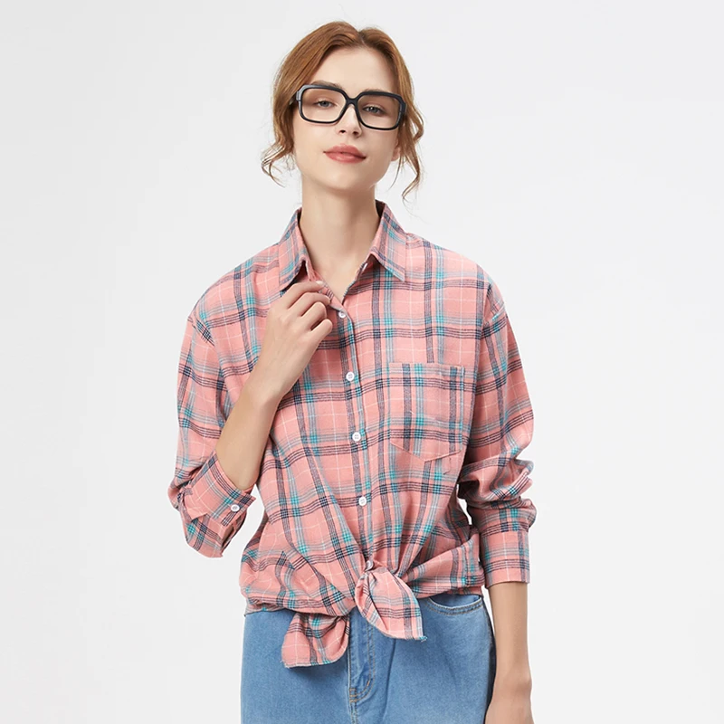 Fresh Flannel Plaid Shirt Women 2025 New Female Blouses and Tops Cotton Loose Long Sleeve Casual Shirts Fine Women's Clothes Fresh Flannel Plaid Shirt Women 2025 New Female Blouses and Tops Cotton Loose Long Sleeve Casual Shirts Fine Women's Clothes