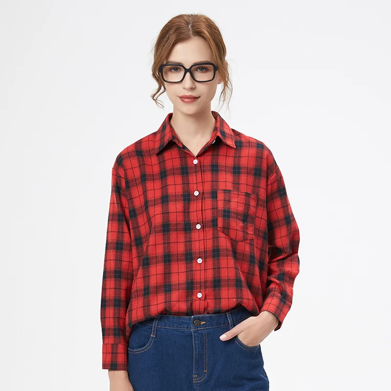 Fresh Flannel Plaid Shirt Women 2025 New Female Blouses and Tops Cotton Loose Long Sleeve Casual Shirts Fine Women’s Clothes