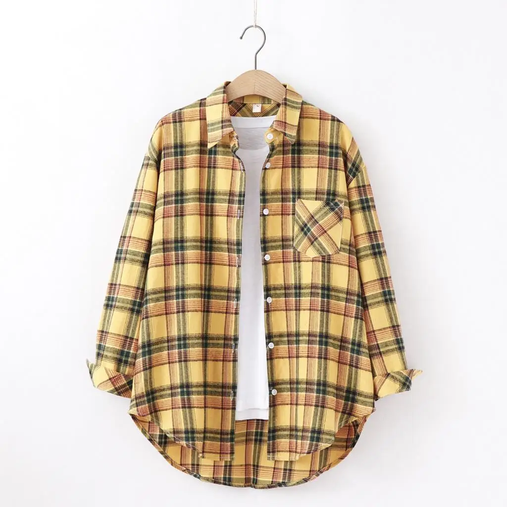 Fresh Flannel Plaid Shirt Women 2025 New Female Blouses and Tops Cotton Loose Long Sleeve Casual Shirts Fine Women's Clothes Fresh Flannel Plaid Shirt Women 2025 New Female Blouses and Tops Cotton Loose Long Sleeve Casual Shirts Fine Women's Clothes