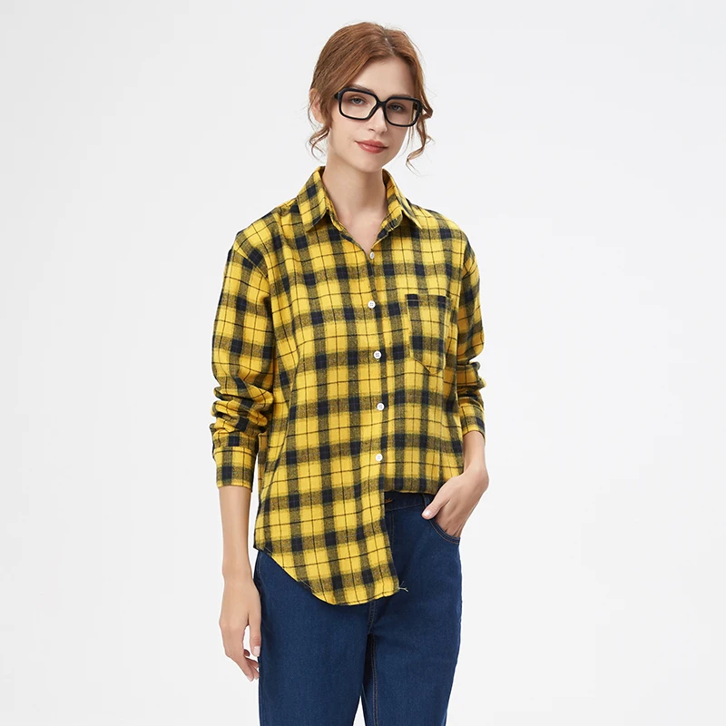 Fresh Flannel Plaid Shirt Women 2025 New Female Blouses and Tops Cotton Loose Long Sleeve Casual Shirts Fine Women’s Clothes