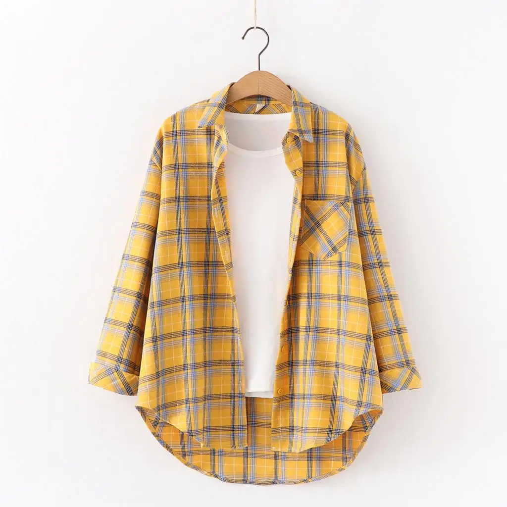 Fresh Flannel Plaid Shirt Women 2025 New Female Blouses and Tops Cotton Loose Long Sleeve Casual Shirts Fine Women's Clothes Fresh Flannel Plaid Shirt Women 2025 New Female Blouses and Tops Cotton Loose Long Sleeve Casual Shirts Fine Women's Clothes