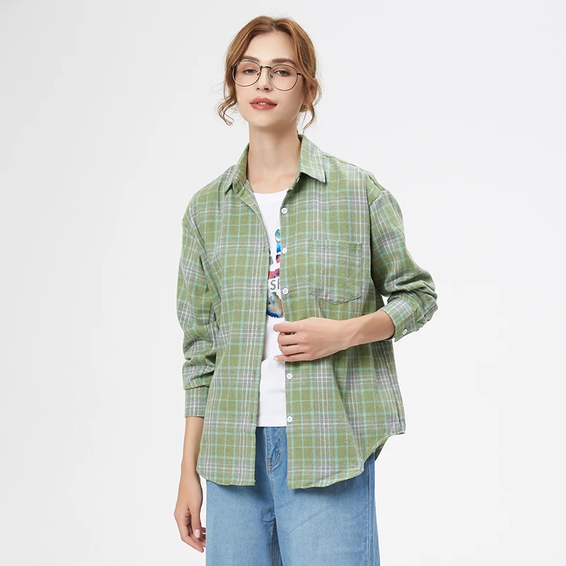 Fresh Flannel Plaid Shirt Women 2025 New Female Blouses and Tops Cotton Loose Long Sleeve Casual Shirts Fine Women's Clothes Fresh Flannel Plaid Shirt Women 2025 New Female Blouses and Tops Cotton Loose Long Sleeve Casual Shirts Fine Women's Clothes