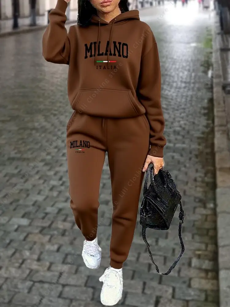 MILANO Pants Sets for Women Clothing High quality Sweatshirt Sweatpant Hoodie Suit 2 Piece Autumn Winter Outfits Woman Tracksuit