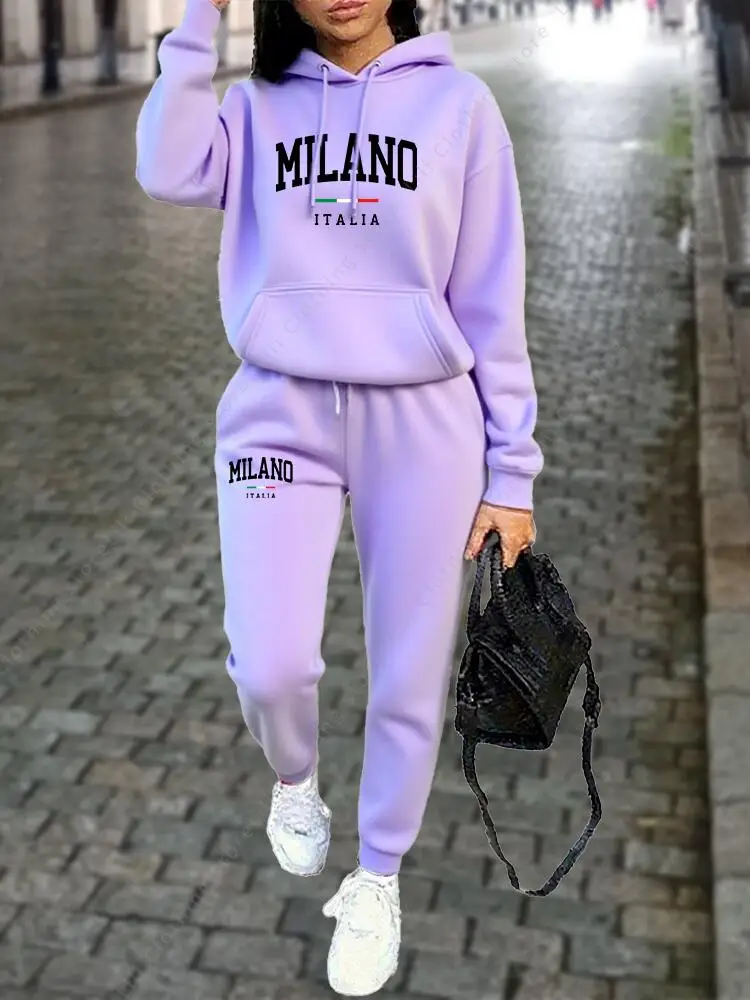 MILANO Pants Sets for Women Clothing High quality Sweatshirt Sweatpant Hoodie Suit 2 Piece Autumn Winter Outfits Woman Tracksuit