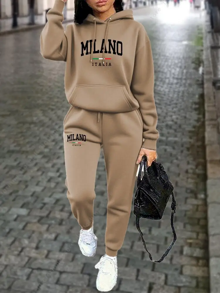 MILANO Pants Sets for Women Clothing High quality Sweatshirt Sweatpant Hoodie Suit 2 Piece Autumn Winter Outfits Woman Tracksuit