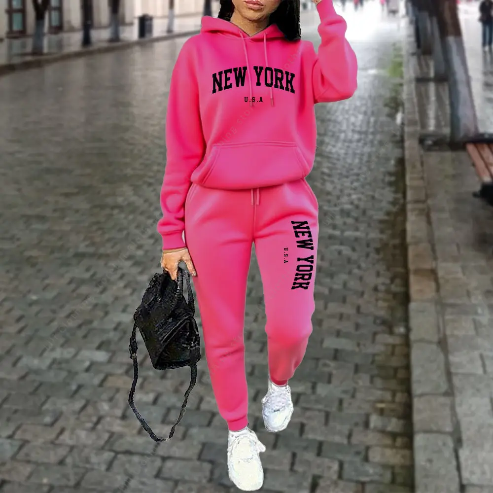 NEW YORK Women’s Tracksuit Autumn Winter Hoodies Trousers 2PCS Suit Sports Jogging Street High quality Clothes Women Pants Sets