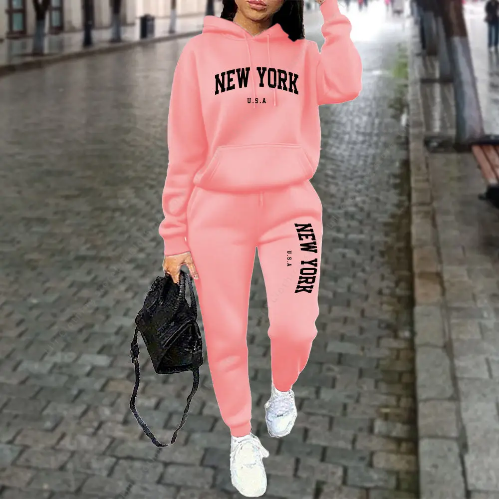NEW YORK Women’s Tracksuit Autumn Winter Hoodies Trousers 2PCS Suit Sports Jogging Street High quality Clothes Women Pants Sets