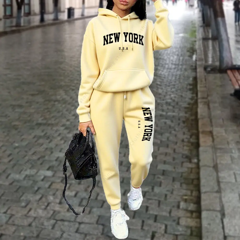 NEW YORK Women’s Tracksuit Autumn Winter Hoodies Trousers 2PCS Suit Sports Jogging Street High quality Clothes Women Pants Sets