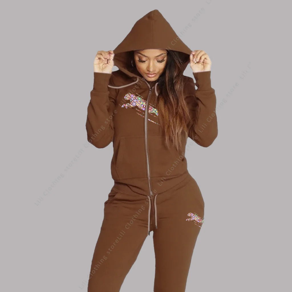 Women’s Track Suit Aesthetic Hoodies Sweatshirts Sweatpants 2 Piece Set Zipper Cardigan High quality Sportwear Woman Pants Sets