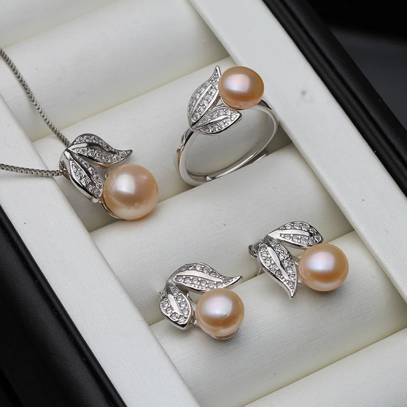 Real Pearl ring Necklace Earrings For Women,Natural Freshwater White Pearl Jewelry Set 925 Sterling Silver Jewelry Sets Gift Real Pearl ring Necklace Earrings For Women,Natural Freshwater White Pearl Jewelry Set 925 Sterling Silver Jewelry Sets Gift