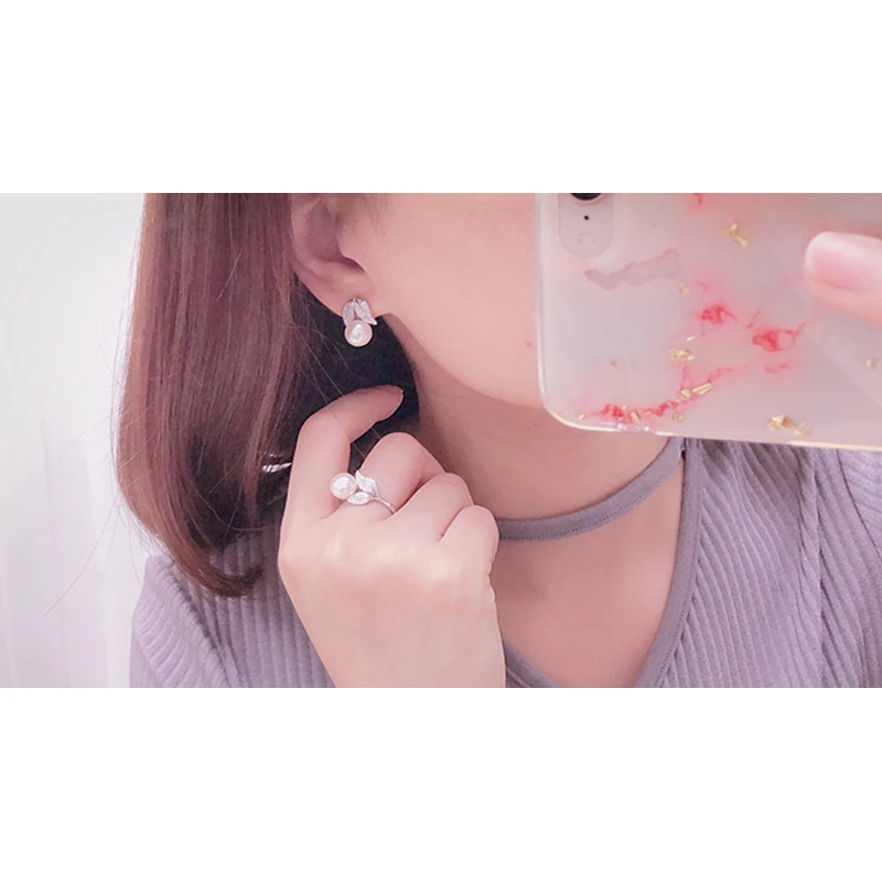 Real Pearl ring Necklace Earrings For Women,Natural Freshwater White Pearl Jewelry Set 925 Sterling Silver Jewelry Sets Gift