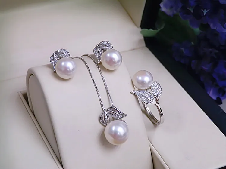 Real Pearl ring Necklace Earrings For Women,Natural Freshwater White Pearl Jewelry Set 925 Sterling Silver Jewelry Sets Gift Real Pearl ring Necklace Earrings For Women,Natural Freshwater White Pearl Jewelry Set 925 Sterling Silver Jewelry Sets Gift