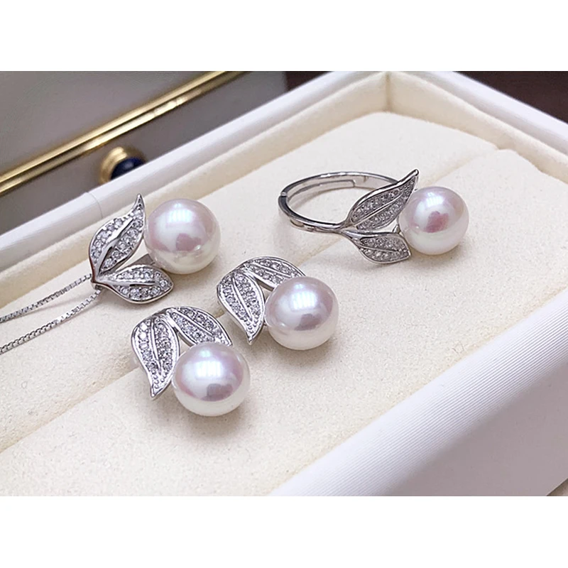 Real Pearl ring Necklace Earrings For Women,Natural Freshwater White Pearl Jewelry Set 925 Sterling Silver Jewelry Sets Gift Real Pearl ring Necklace Earrings For Women,Natural Freshwater White Pearl Jewelry Set 925 Sterling Silver Jewelry Sets Gift