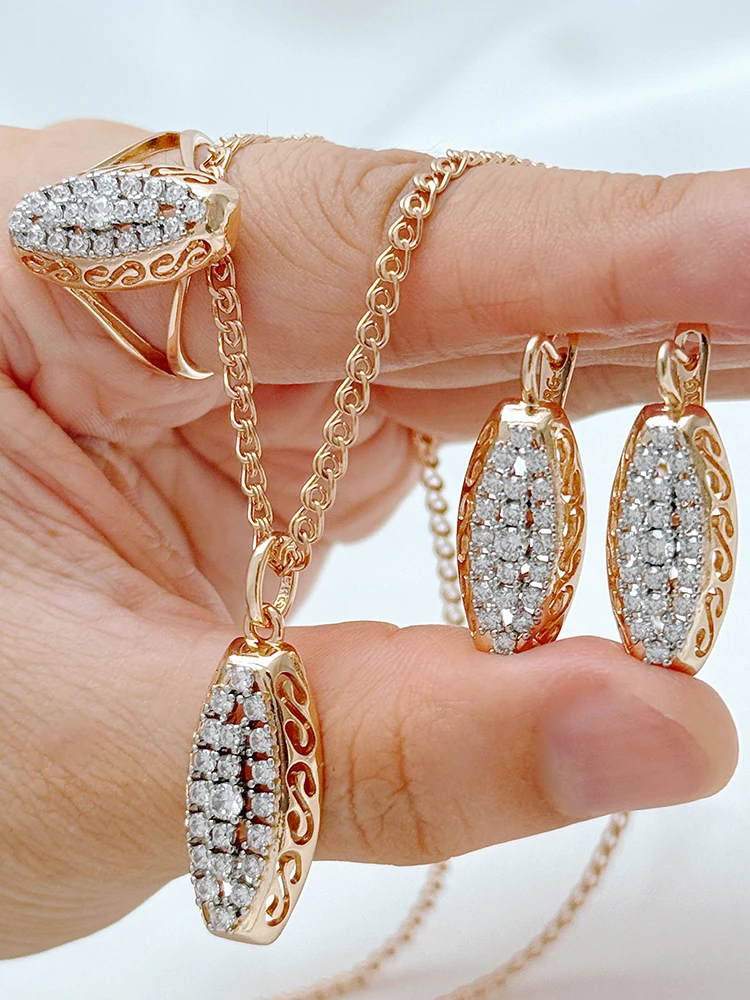 Kinel Hot 585 Rose Gold Color Ethnic Bridal Jewelry Sets Full Shiny Natural Zircon Ring Earrings Necklace for Women Fine Jewelry Kinel Hot 585 Rose Gold Color Ethnic Bridal Jewelry Sets Full Shiny Natural Zircon Ring Earrings Necklace for Women Fine Jewelry
