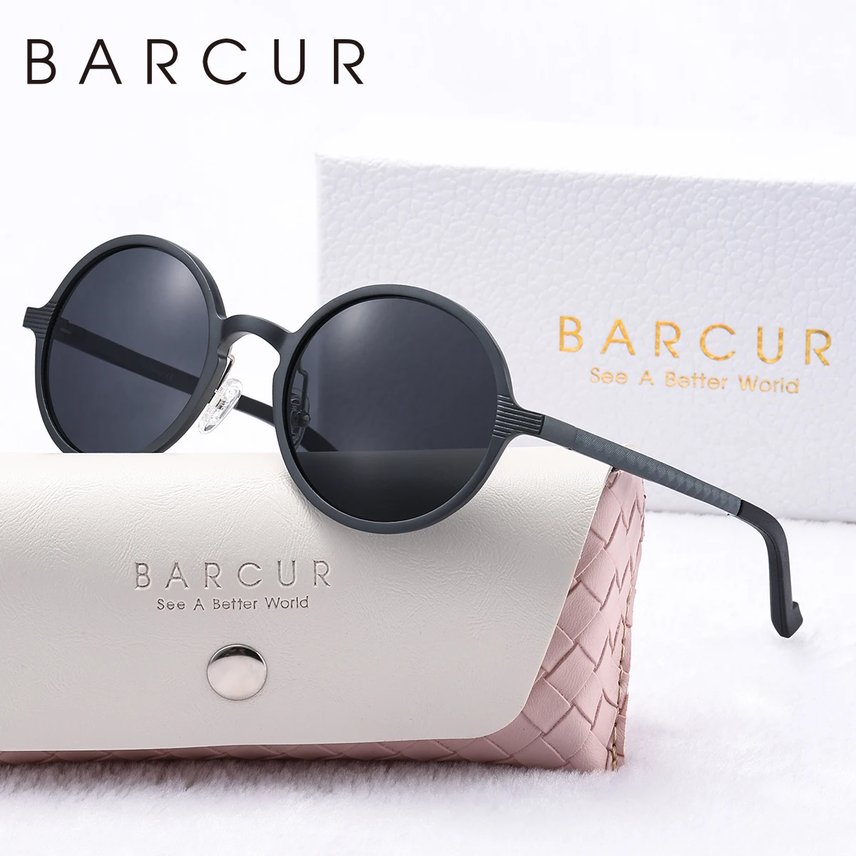 BARCUR Retro Aluminum Magnesium Alloy Circular Women Polarized Sunglasses Nostalgic Punk UV400 Men Sunglasses High end Brand Box BARCUR Retro Aluminum Magnesium Alloy Circular Women Polarized Sunglasses Nostalgic Punk UV400 Men Sunglasses High end Brand Box