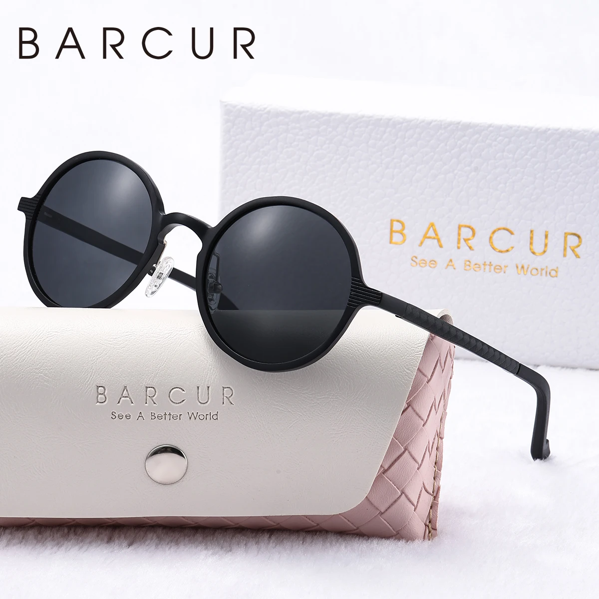 BARCUR Retro Aluminum Magnesium Alloy Circular Women Polarized Sunglasses Nostalgic Punk UV400 Men Sunglasses High end Brand Box