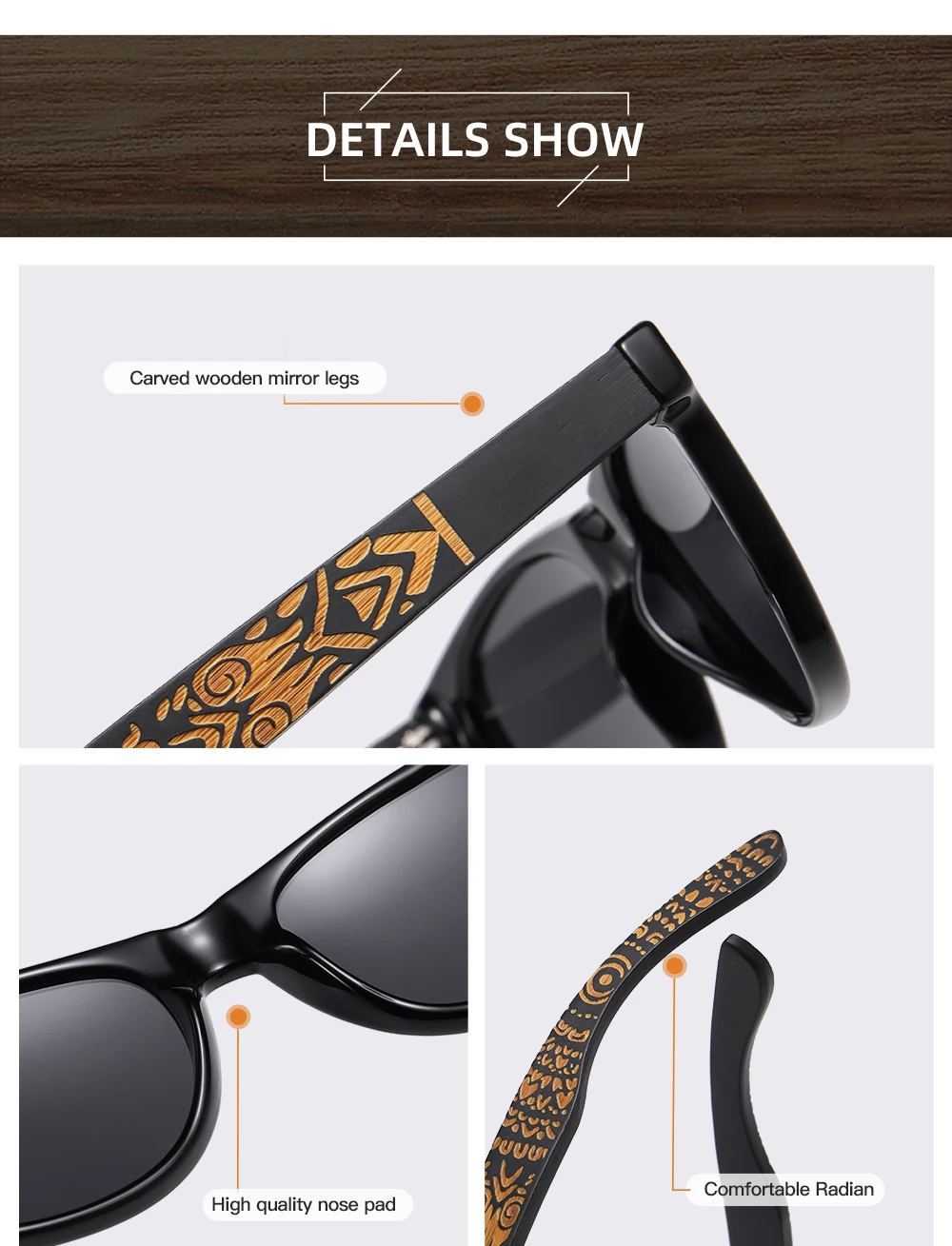 GM Brand Wooden Bamboo Polarized Men's Sunglasses Oval Frame Women Sun glasses S5097 Male Oculos de sol Masculino carton